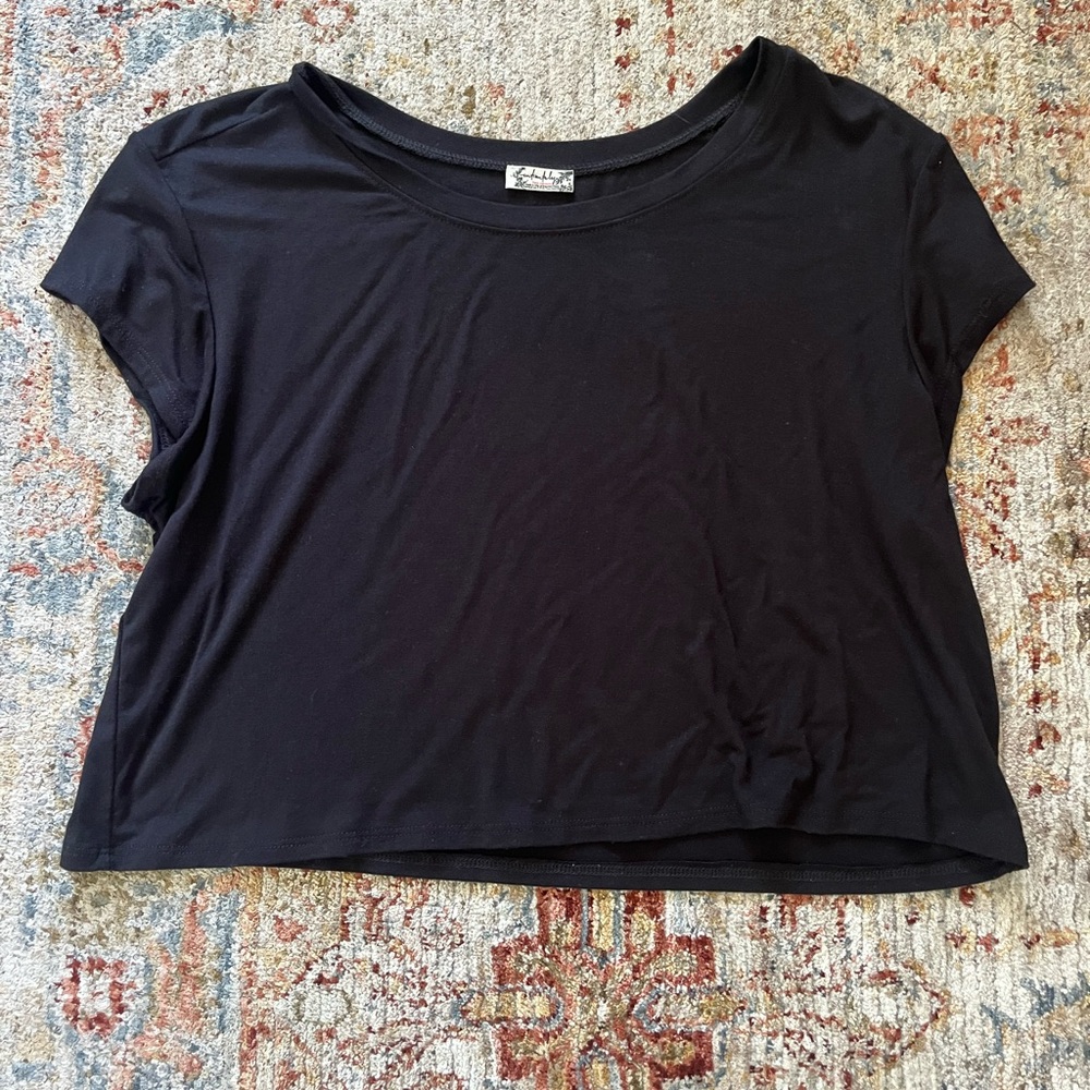Free People Black Short Sleeve Tee